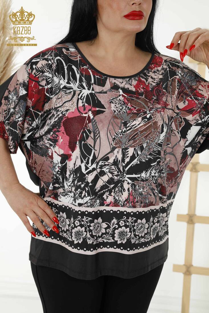 Women's Blouse Digital Printed Black - 12060 | KAZEE