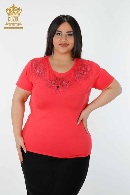 Women's Blouse Floral Detailed Coral - 78922 | KAZEE - Thumbnail