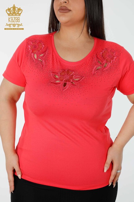 Women's Blouse Floral Detailed Coral - 78922 | KAZEE - Thumbnail