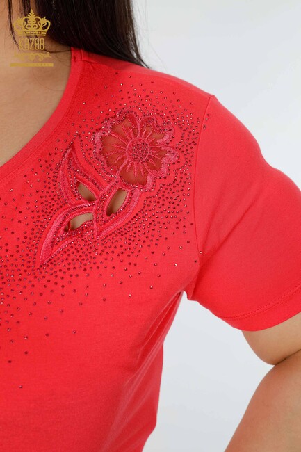 Women's Blouse Floral Detailed Coral - 78922 | KAZEE - Thumbnail