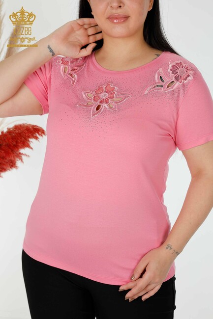 Women's Blouse Floral Detailed Pink - 78922 | KAZEE - Thumbnail