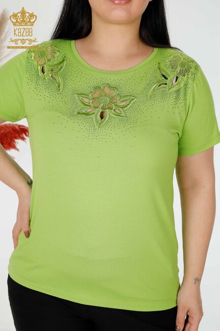 Women's Blouse Floral Detail Pistachio Green - 78922 | KAZEE - Thumbnail