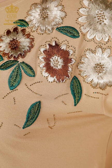 Women's Blouse Beige With Floral Embroidery - 78947 | KAZEE - Thumbnail