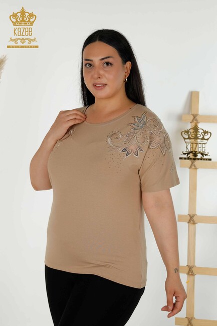 Women's Blouse Beige With Floral Embroidery - 79093 | KAZEE - Thumbnail