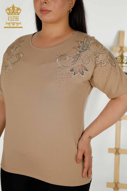 Women's Blouse Beige With Floral Embroidery - 79093 | KAZEE - Thumbnail