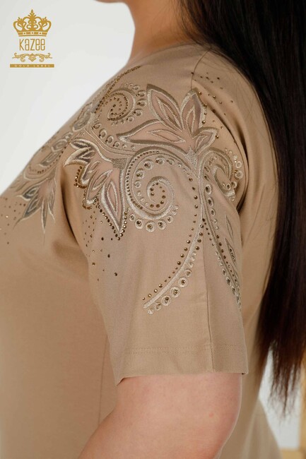 Women's Blouse Beige With Floral Embroidery - 79093 | KAZEE - Thumbnail