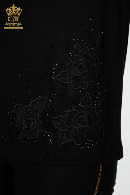 Women's Blouse Black With Floral Embroidery - 78927 | KAZEE - Thumbnail