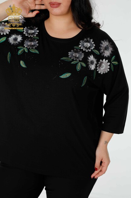 Women's Blouse Black With Floral Embroidery - 78947 | KAZEE - Thumbnail