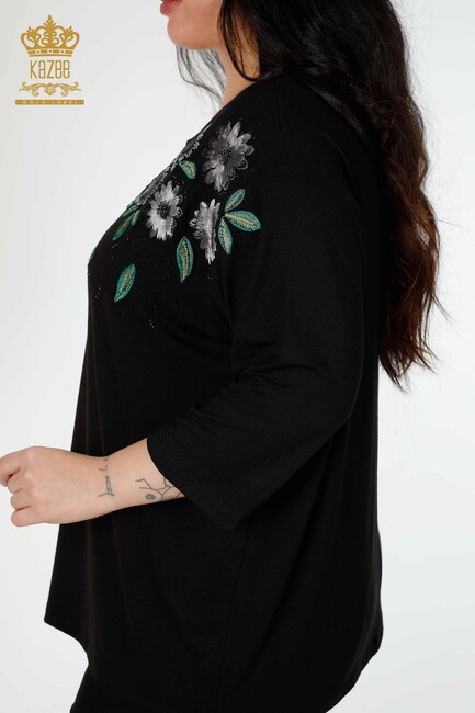 Women's Blouse Black With Floral Embroidery - 78947 | KAZEE - Thumbnail