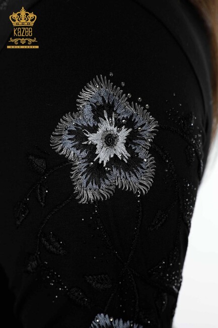 Women's Blouse Black With Floral Embroidery - 79017 | KAZEE - Thumbnail