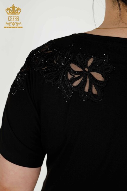 Women's Blouse Black With Floral Embroidery - 79086 | KAZEE - Thumbnail