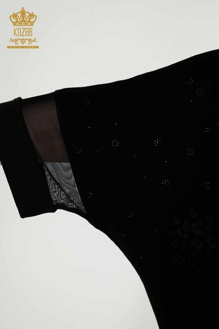 Women's Blouse Black With Floral Embroidery - 79087 | KAZEE - Thumbnail