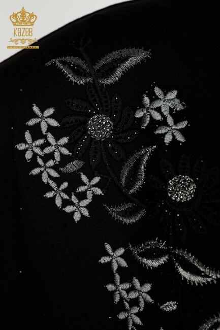 Women's Blouse With Flower Embroidery Black - 79137 | KAZEE - Thumbnail