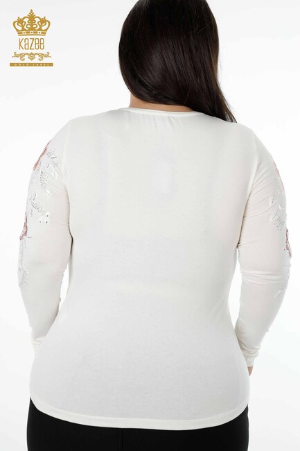 Women's Blouse Flower Embroidered Ecru - 79017 | KAZEE - Thumbnail