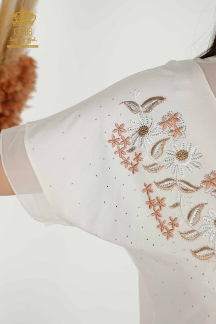 Women's Blouse Flower Embroidered Ecru - 79137 | KAZEE - Thumbnail