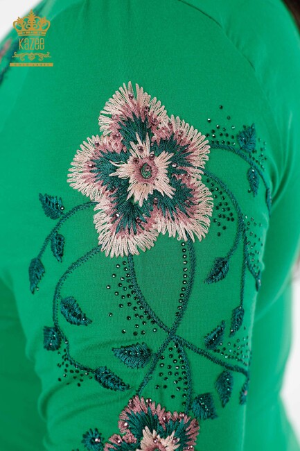 Women's Blouse Green With Floral Embroidery - 79017 | KAZEE - Thumbnail