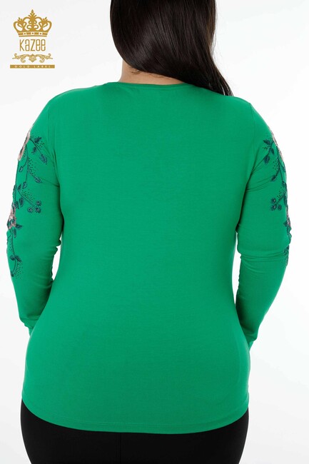 Women's Blouse Green With Floral Embroidery - 79017 | KAZEE - Thumbnail