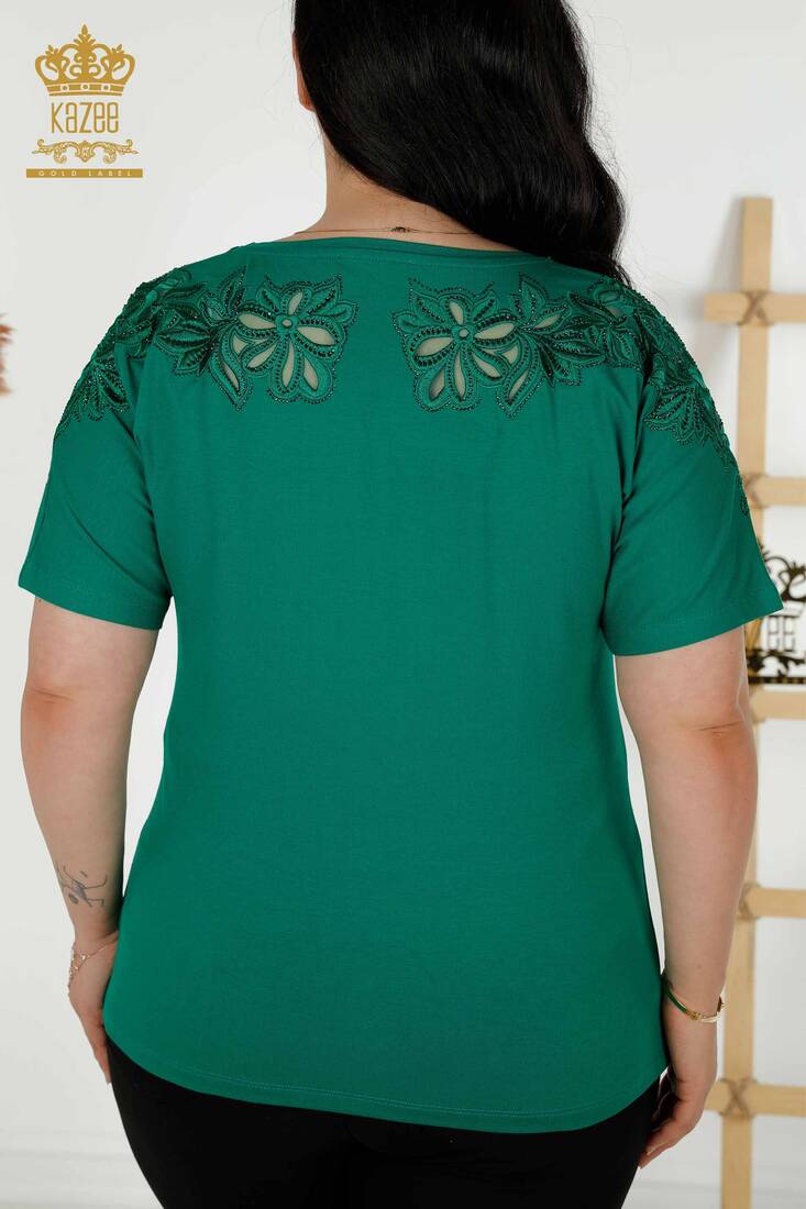 Women's Blouse Green With Floral Embroidery - 79086 | KAZEE