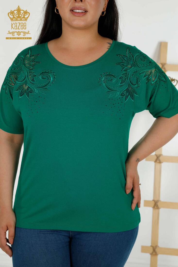 Women's Blouse Green With Floral Embroidery - 79093 | KAZEE