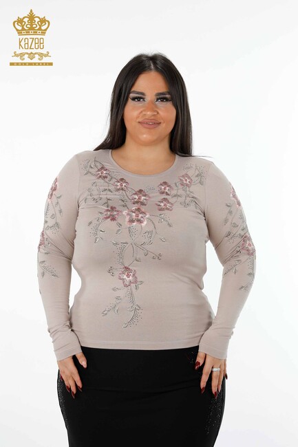 Women's Blouse Floral Embroidered Mink - 79017 | KAZEE - Thumbnail