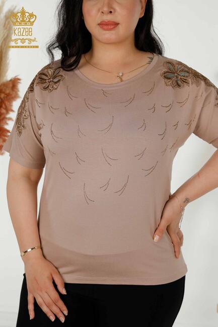 Women's Blouse Floral Embroidered Mink - 79086 | KAZEE - Thumbnail