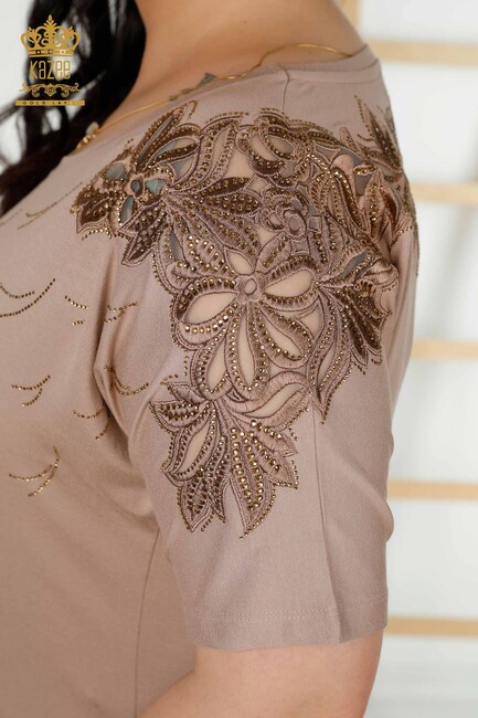 Women's Blouse Floral Embroidered Mink - 79086 | KAZEE - Thumbnail