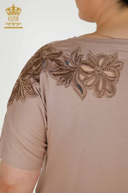 Women's Blouse Floral Embroidered Mink - 79086 | KAZEE - Thumbnail