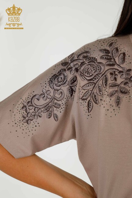 Women's Blouse Floral Embroidered Mink - 79097 | KAZEE - Thumbnail