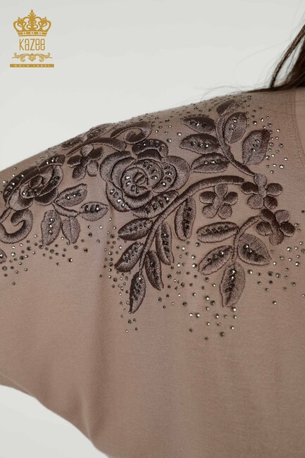 Women's Blouse Floral Embroidered Mink - 79097 | KAZEE - Thumbnail