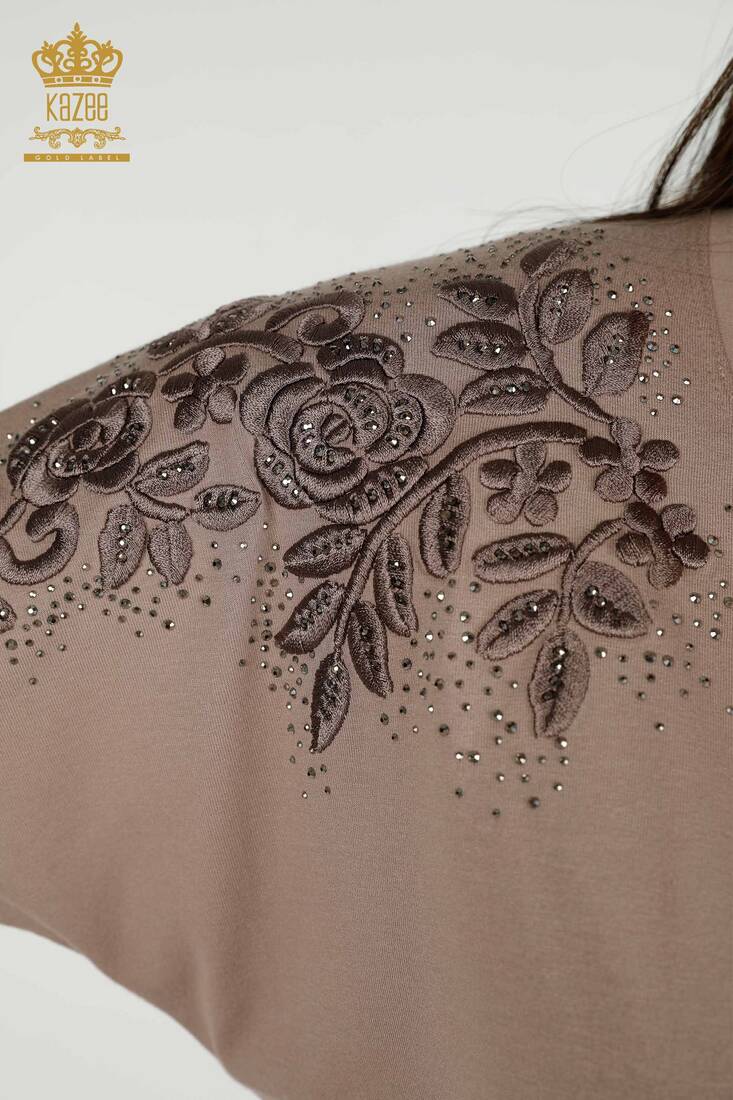 Women's Blouse Floral Embroidered Mink - 79097 | KAZEE