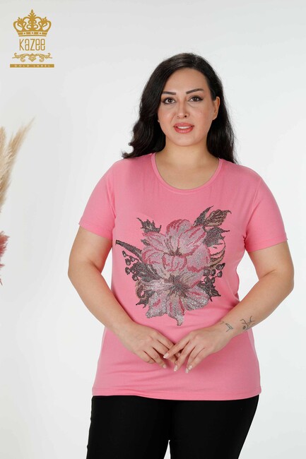 Women's Blouse Floral Embroidered Pink - 77959 | KAZEE - Thumbnail