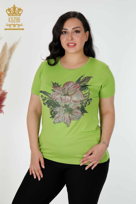 Women's Blouse Floral Embroidered Pistachio Green - 77959 | KAZEE - Thumbnail