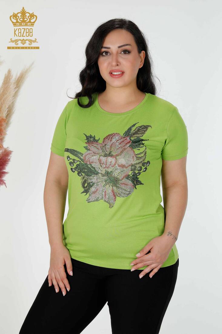 Women's Blouse Floral Embroidered Pistachio Green - 77959 | KAZEE