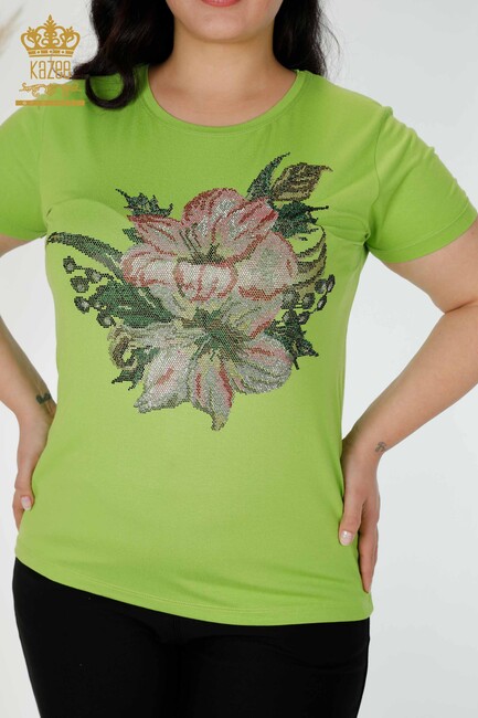 Women's Blouse Floral Embroidered Pistachio Green - 77959 | KAZEE - Thumbnail