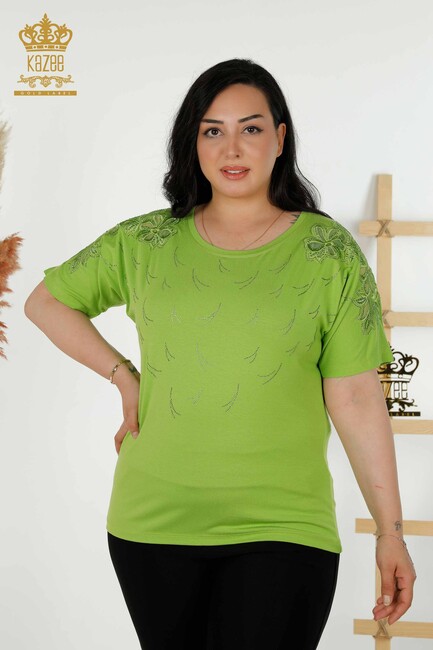 Women's Blouse Pistachio Green With Floral Embroidery - 79086 | KAZEE - Thumbnail