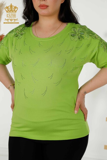 Women's Blouse Pistachio Green With Floral Embroidery - 79086 | KAZEE - Thumbnail