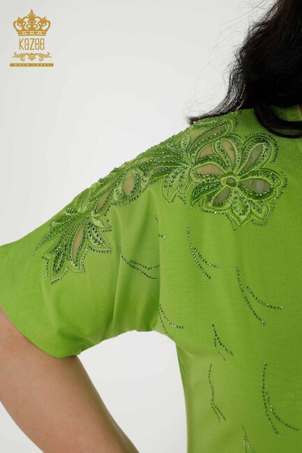 Women's Blouse Pistachio Green With Floral Embroidery - 79086 | KAZEE - Thumbnail