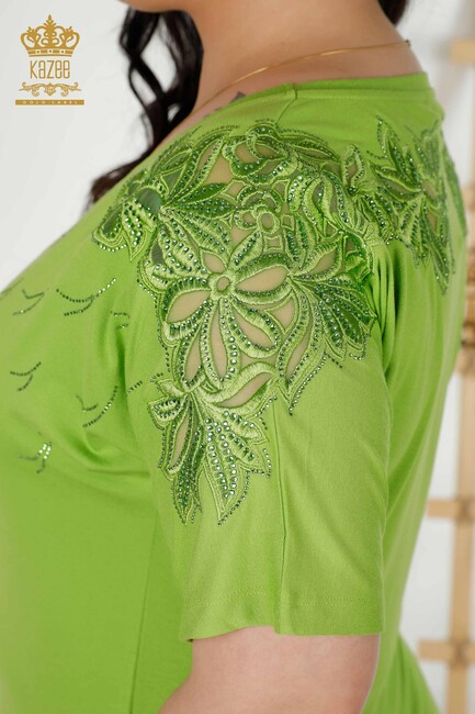 Women's Blouse Pistachio Green With Floral Embroidery - 79086 | KAZEE - Thumbnail