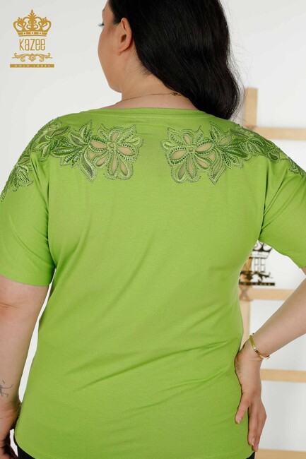 Women's Blouse Pistachio Green With Floral Embroidery - 79086 | KAZEE - Thumbnail