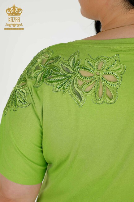 Women's Blouse Pistachio Green With Floral Embroidery - 79086 | KAZEE - Thumbnail