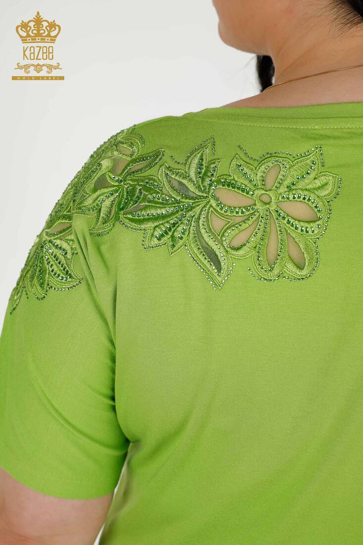 Women's Blouse Pistachio Green With Floral Embroidery - 79086 | KAZEE