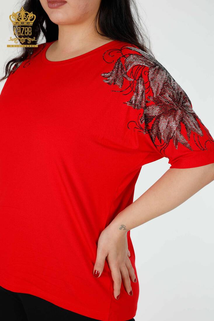 Women's Blouse Floral Embroidered Red - 78826 | KAZEE