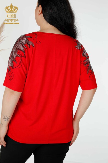 Women's Blouse Floral Embroidered Red - 78826 | KAZEE - Thumbnail