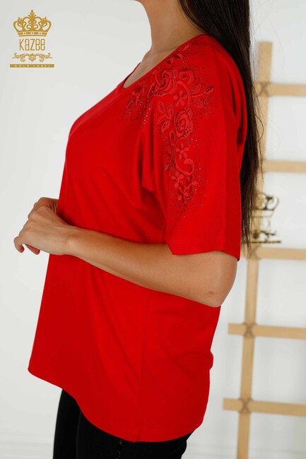 Women's Blouse Red With Floral Embroidery - 79097 | KAZEE - Thumbnail