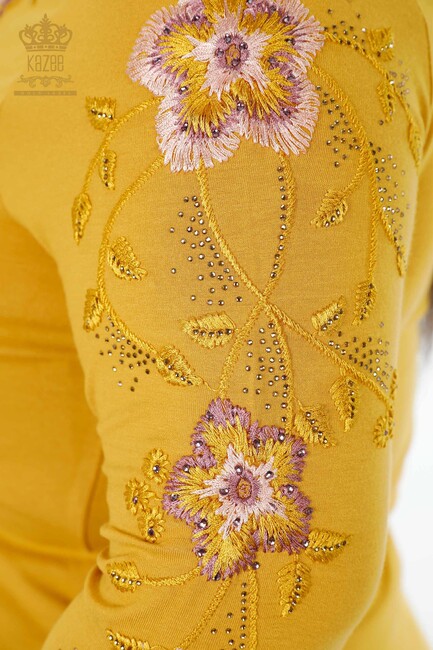 Women's Blouse Floral Embroidered Saffron - 79017 | KAZEE - Thumbnail