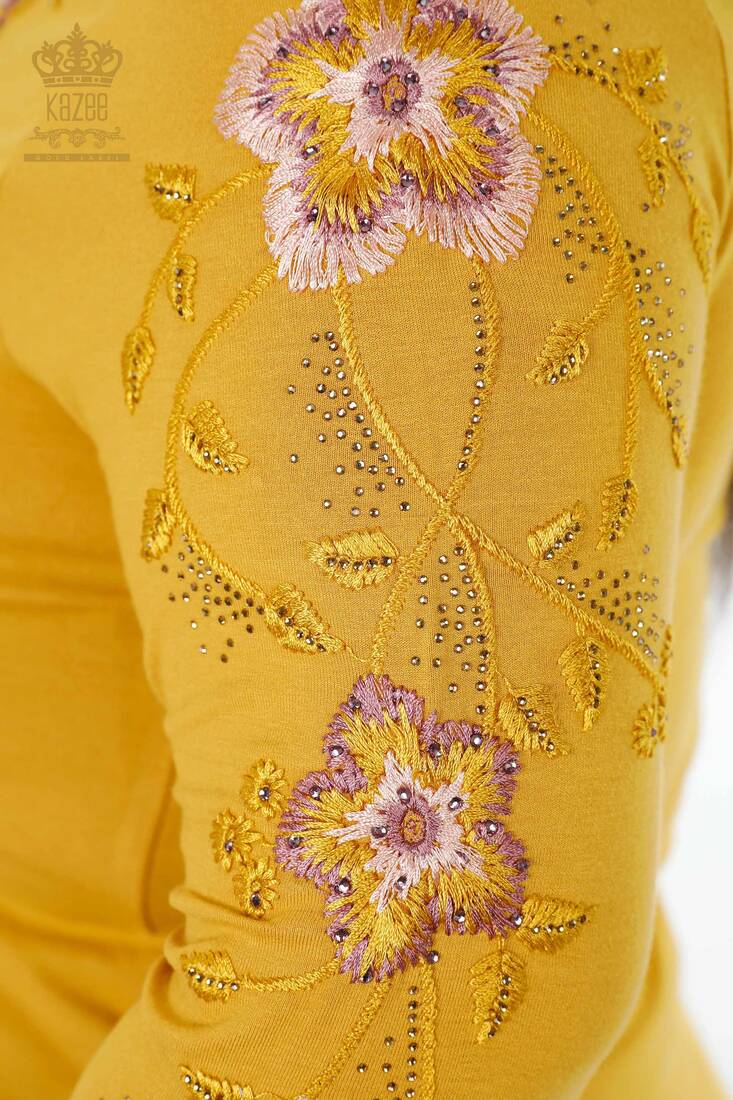 Women's Blouse Floral Embroidered Saffron - 79017 | KAZEE