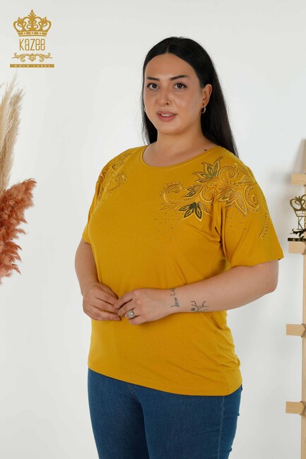 Women's Blouse Floral Embroidered Saffron - 79093 | KAZEE - Thumbnail