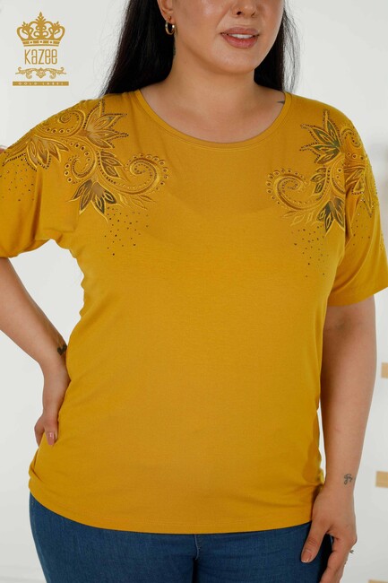 Women's Blouse Floral Embroidered Saffron - 79093 | KAZEE - Thumbnail