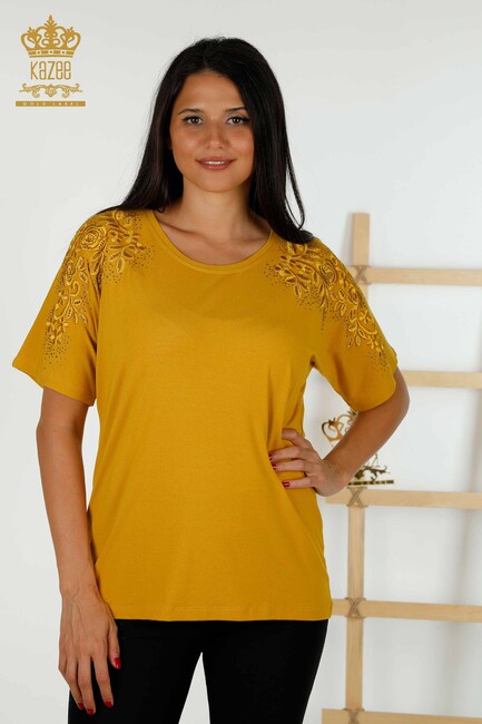 Women's Blouse Floral Embroidered Saffron - 79097 | KAZEE - Thumbnail