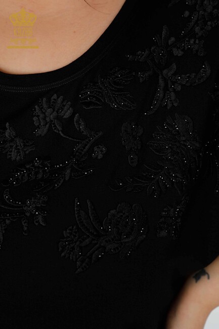 Women's Blouse With Floral Embroidery Embroidered Black - 78889 | KAZEE - Thumbnail